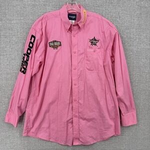 Wrangler Shirt Mens XL Pink Button Up Long Sleeve Embroidered Pockets Fall